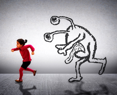 girl running from imaginary monster